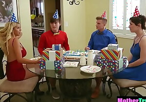 MILF stepmothers with the addition of stepsons fuck on 18 bday party